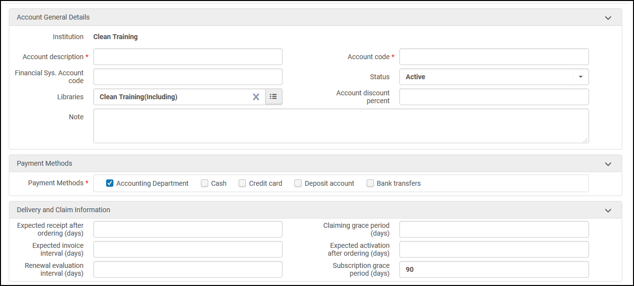 The vendor account details page.
